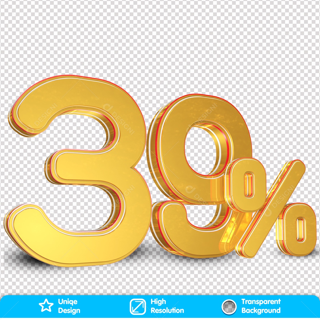 Numero Dourado De 39% Porcento Elemento 3D Para Composição PSD