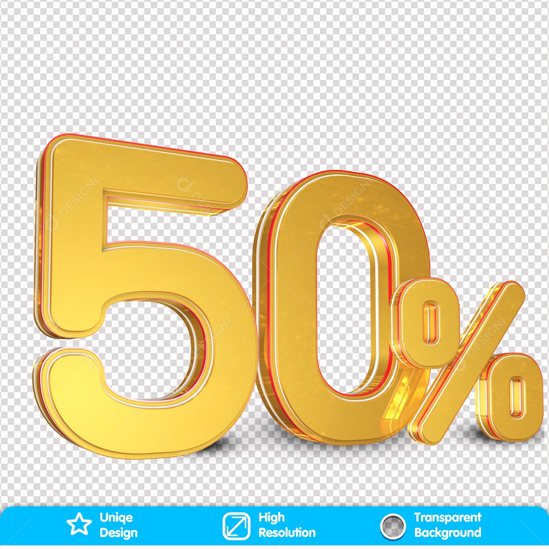 Numero 3D Dourado 50% Porcento Para Composição PSD