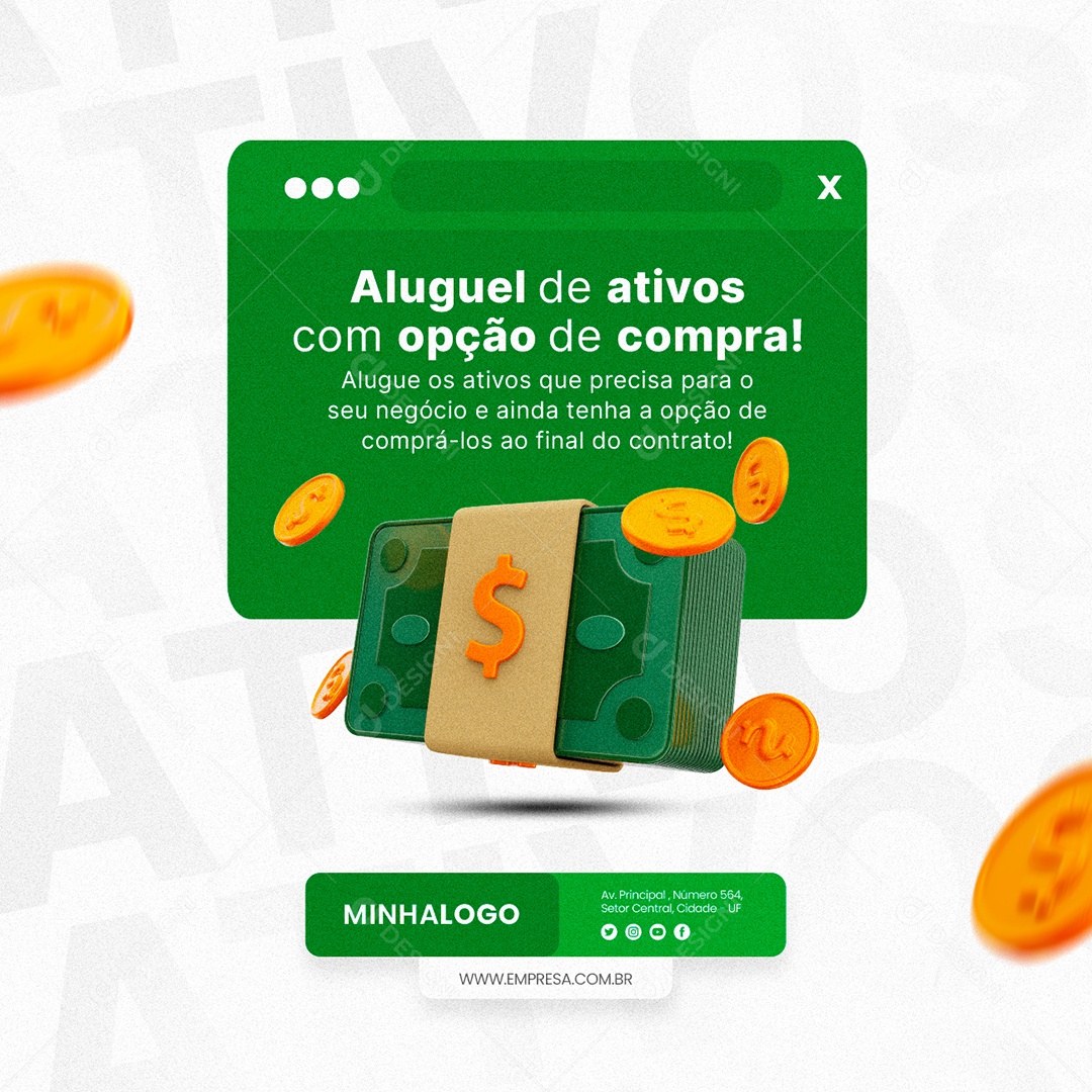 Aluguel De Ativos Com Opção De Compra Financiamento Social Media PSD Editável