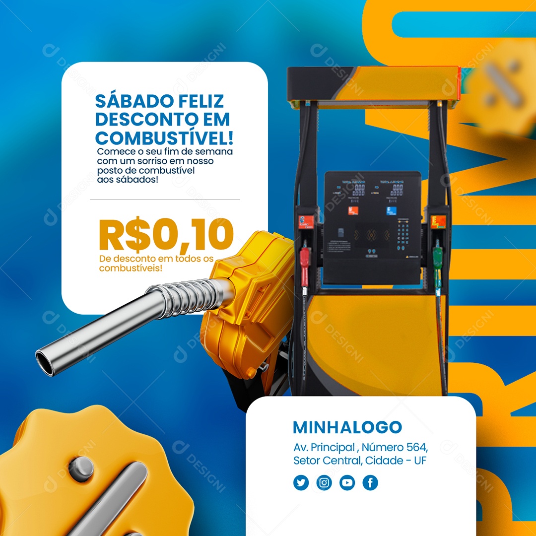 Sábado Feliz Desconto Em Combustível 0,10 Posto De Combustível Social Media PSD Editável