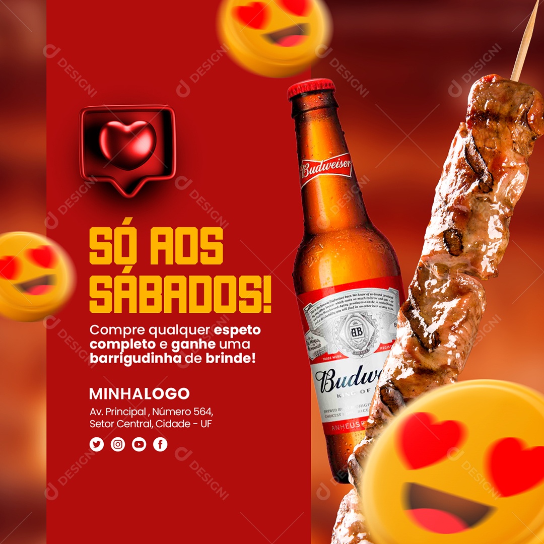 Só Aos Sábados Compre Qualquer Espeto Completo Cervejaria Churrascaria Social Media PSD Editável