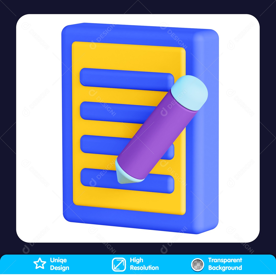 Ícone 3D Caderno Escrito Lápis Azul Amarelo Para Composição PSD