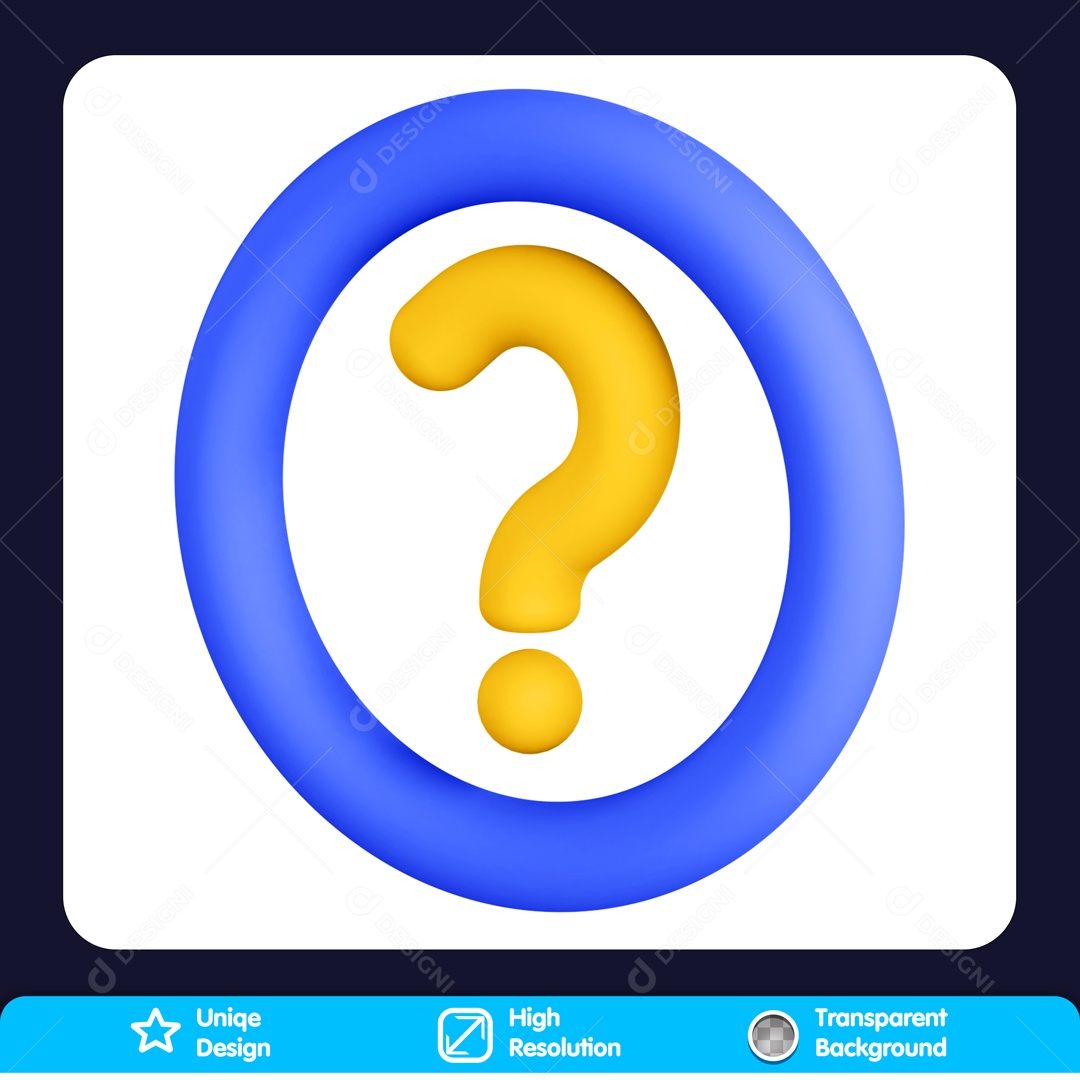 3D Blue Circle Icon With Yellow Question Mark For PSD Composition