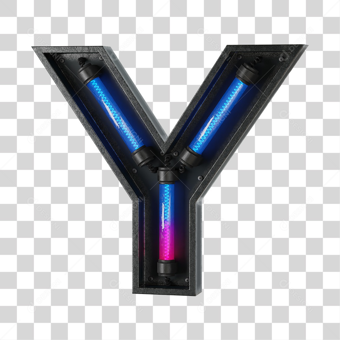 Letra Y Neon 3D PNG Transparente
