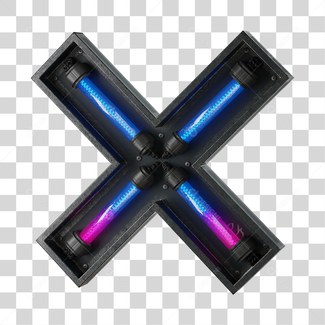 Letra X Neon 3D PNG Transparente