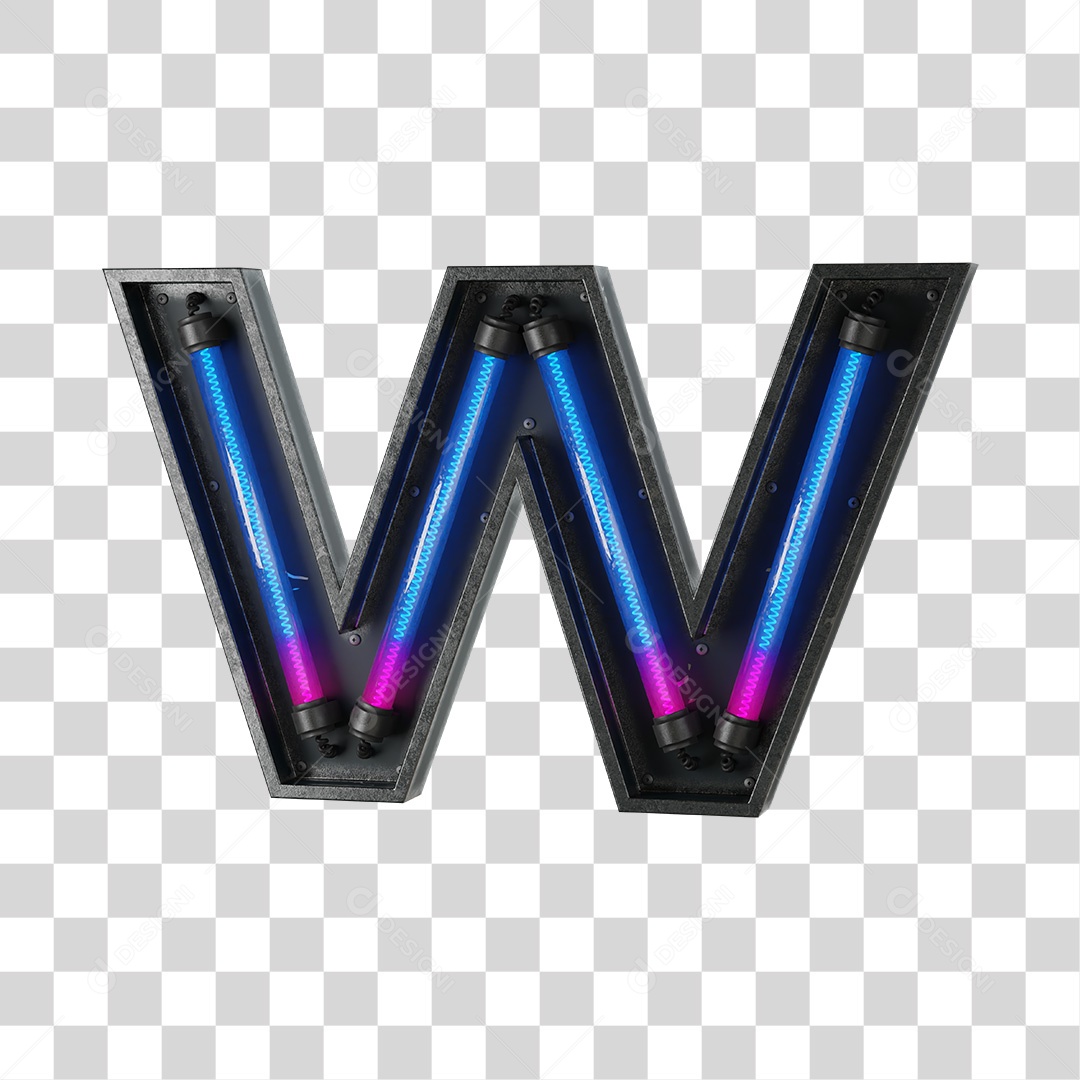 Letra W Neon 3D PNG Transparente