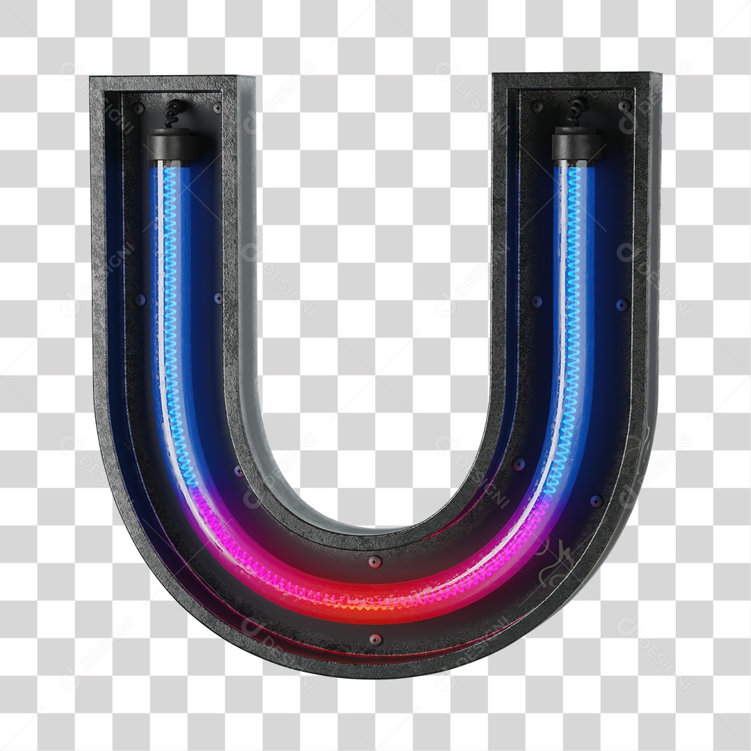 Letra U Neon 3D PNG Transparente