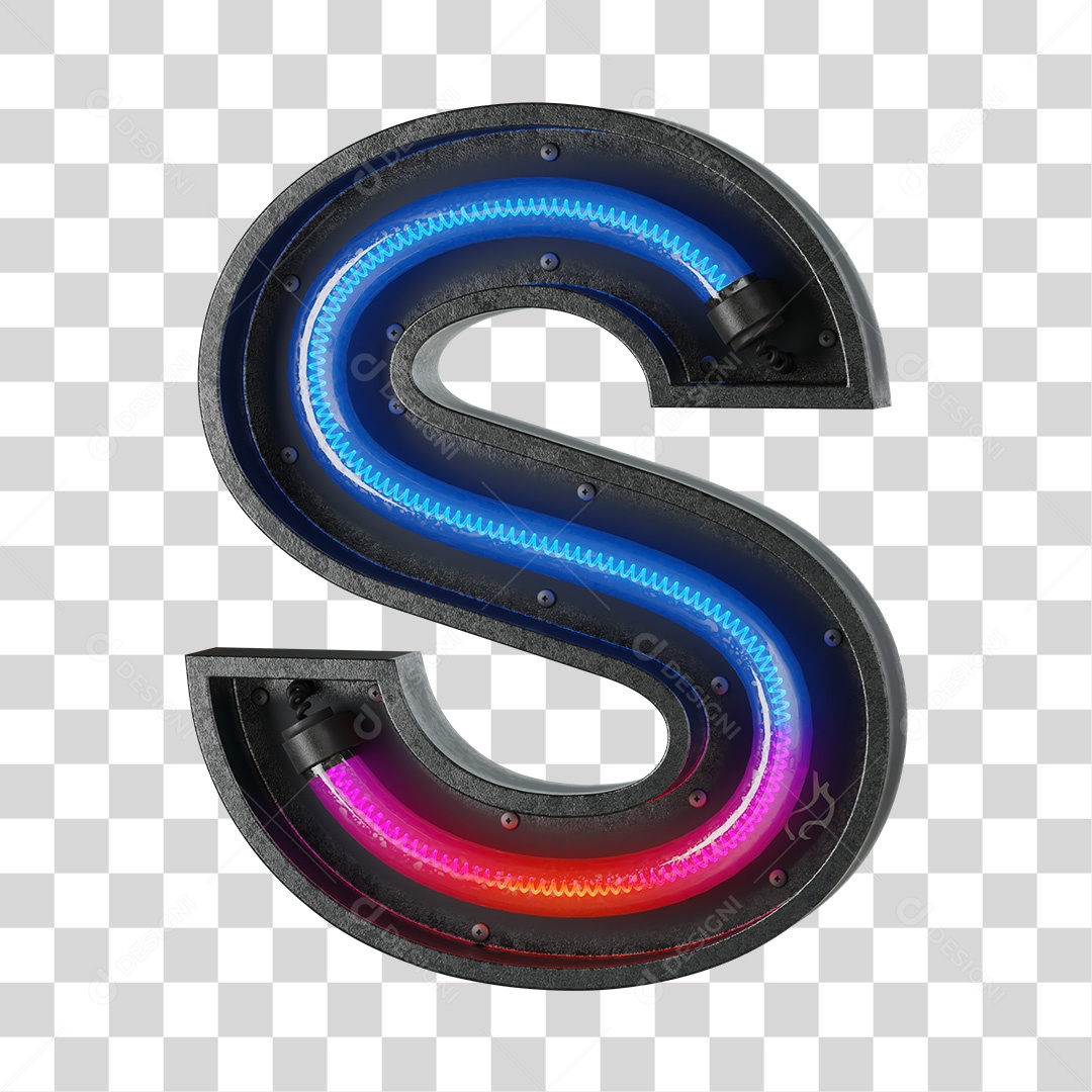 Letra S Neon 3D PNG Transparente