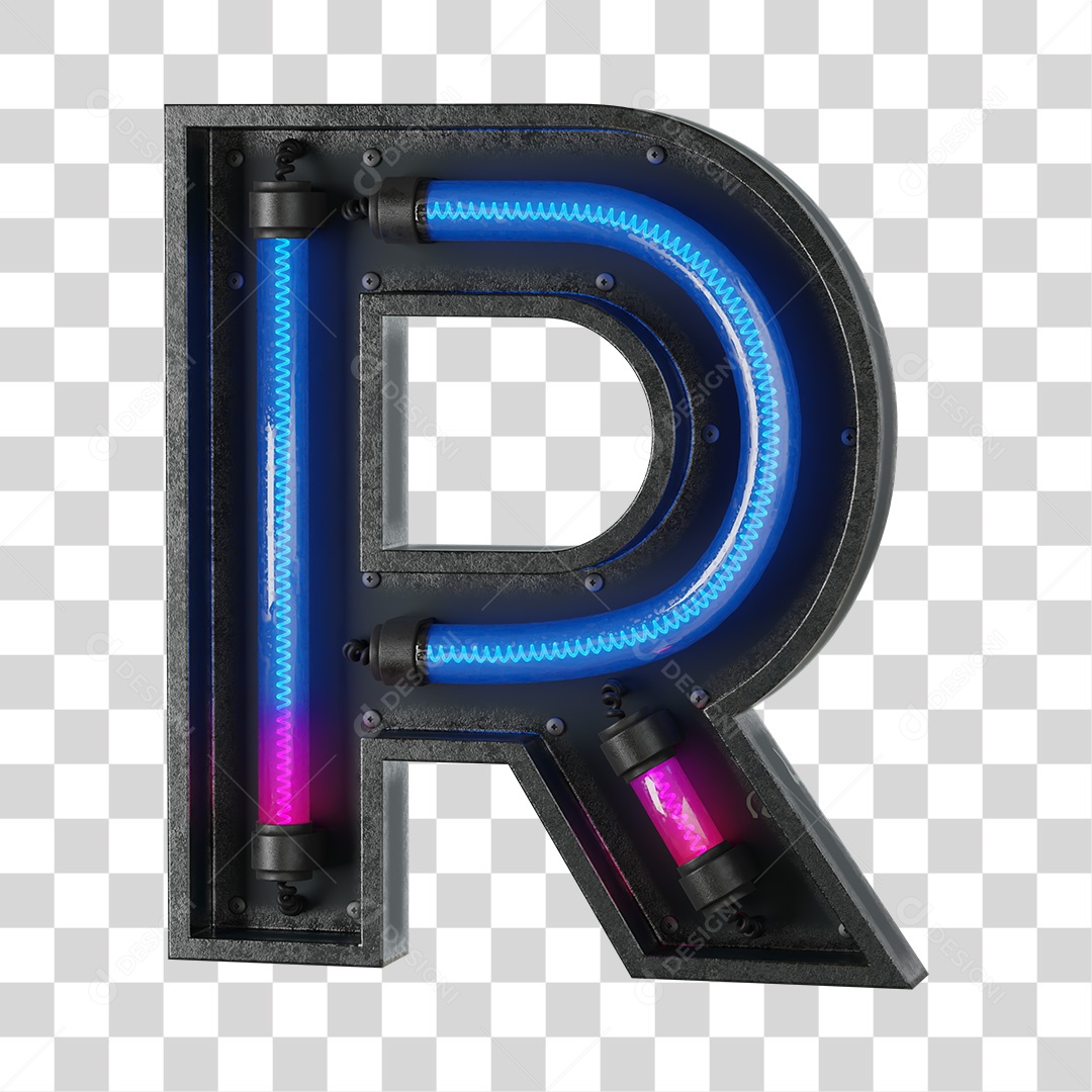 Letra R Neon 3D PNG Transparente