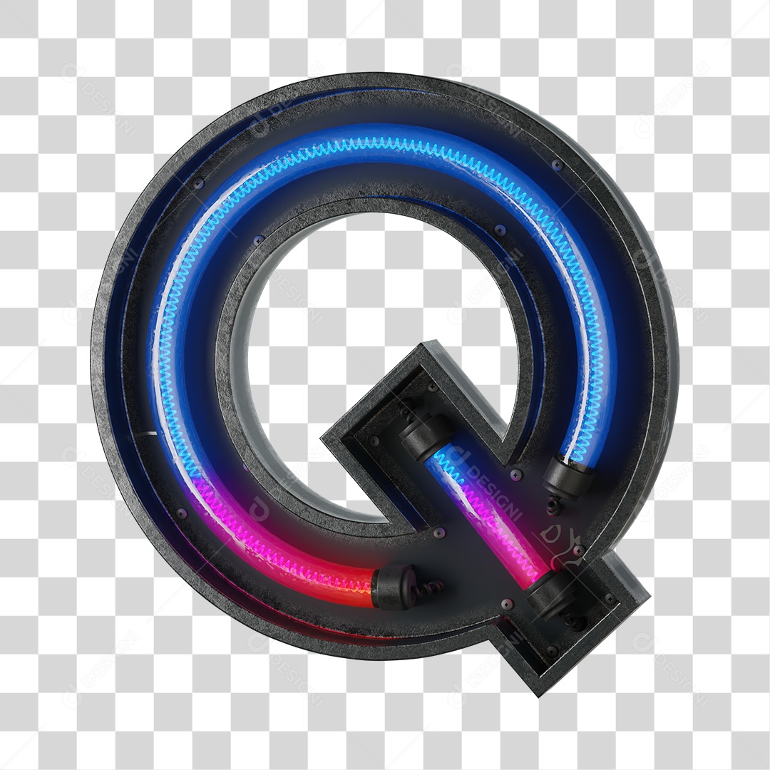 Letra Q Neon 3D PNG Transparente