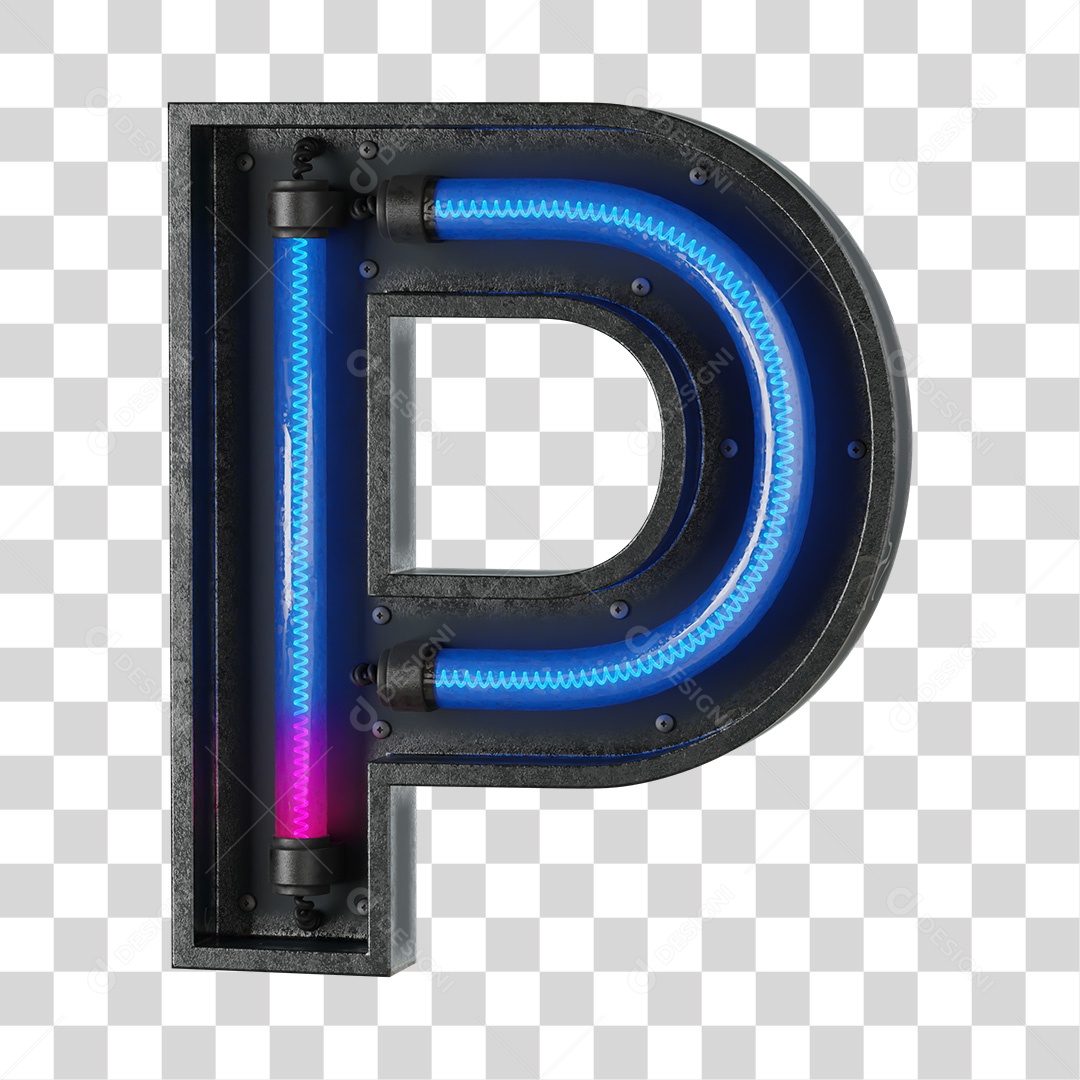 Letra P Neon 3D PNG Transparente