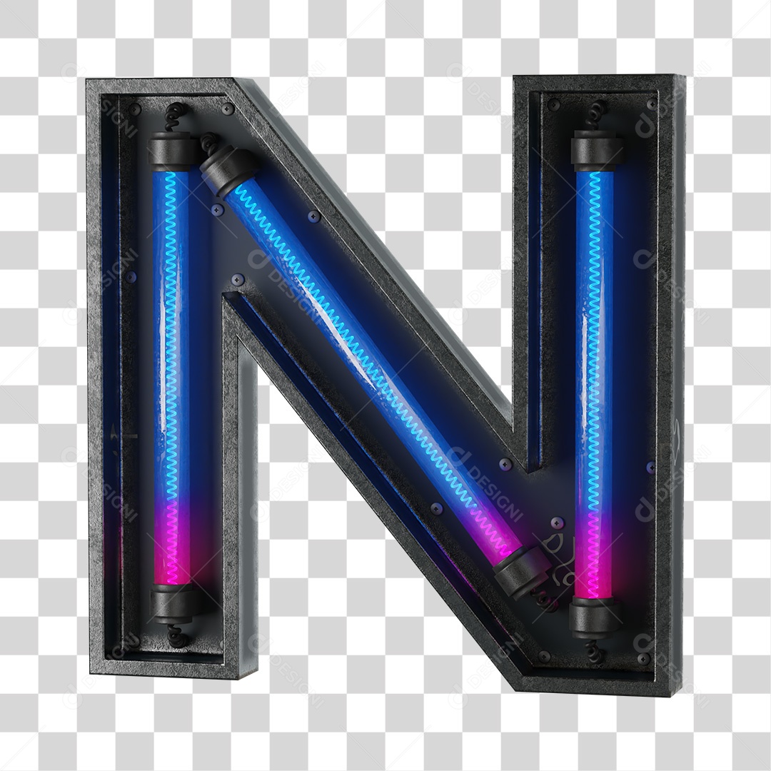 Letra N Neon 3D PNG Transparente