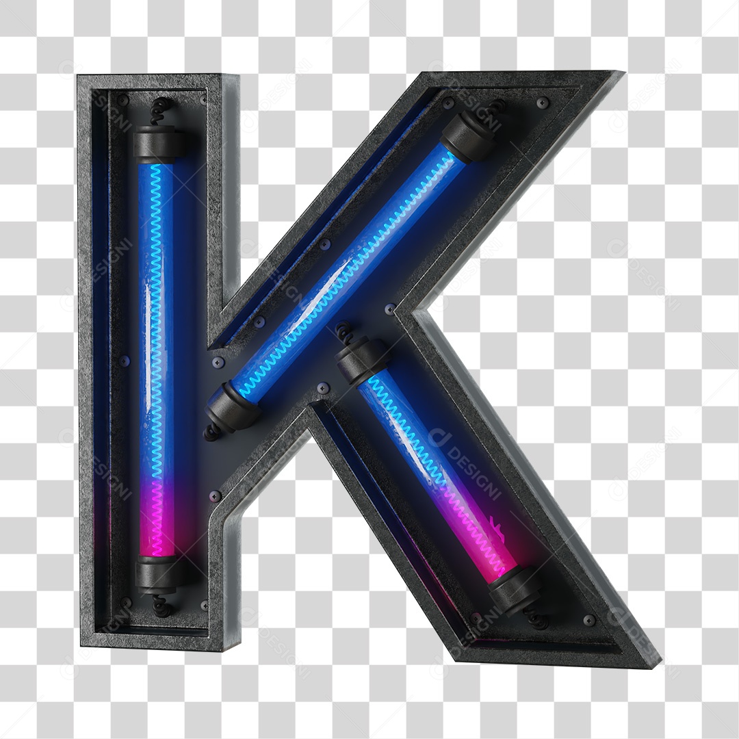 Letra K Neon 3D PNG Transparente