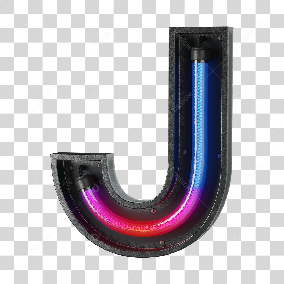 Letra J Neon 3D PNG Transparente