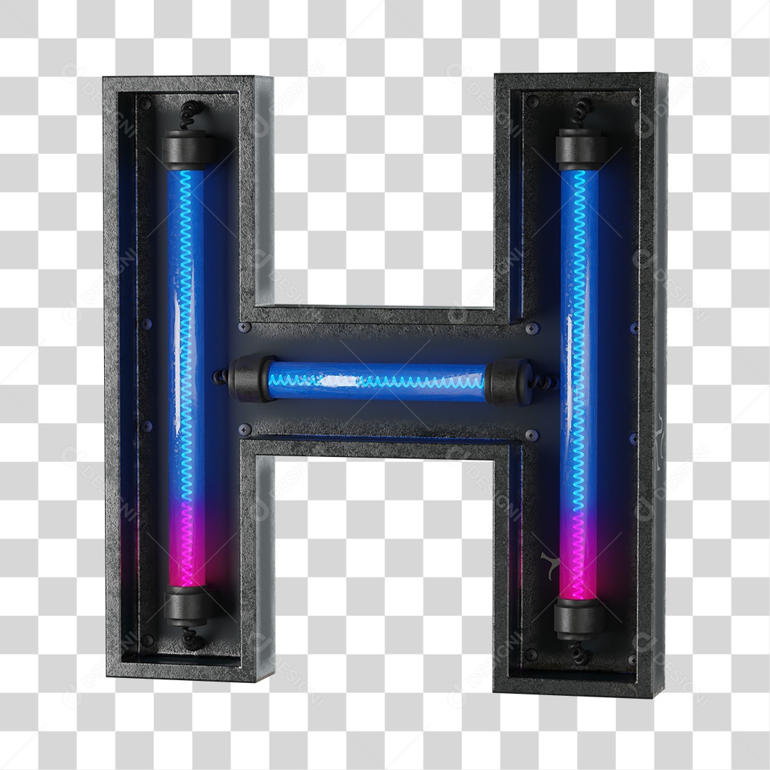 Letra H Neon 3D PNG Transparente