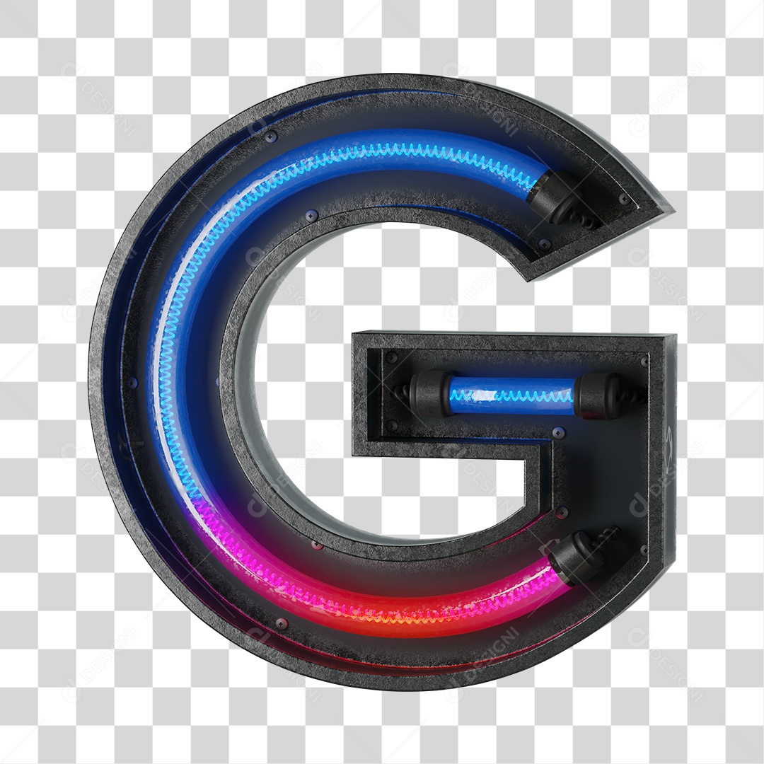 Letra G Neon 3D PNG Transparente
