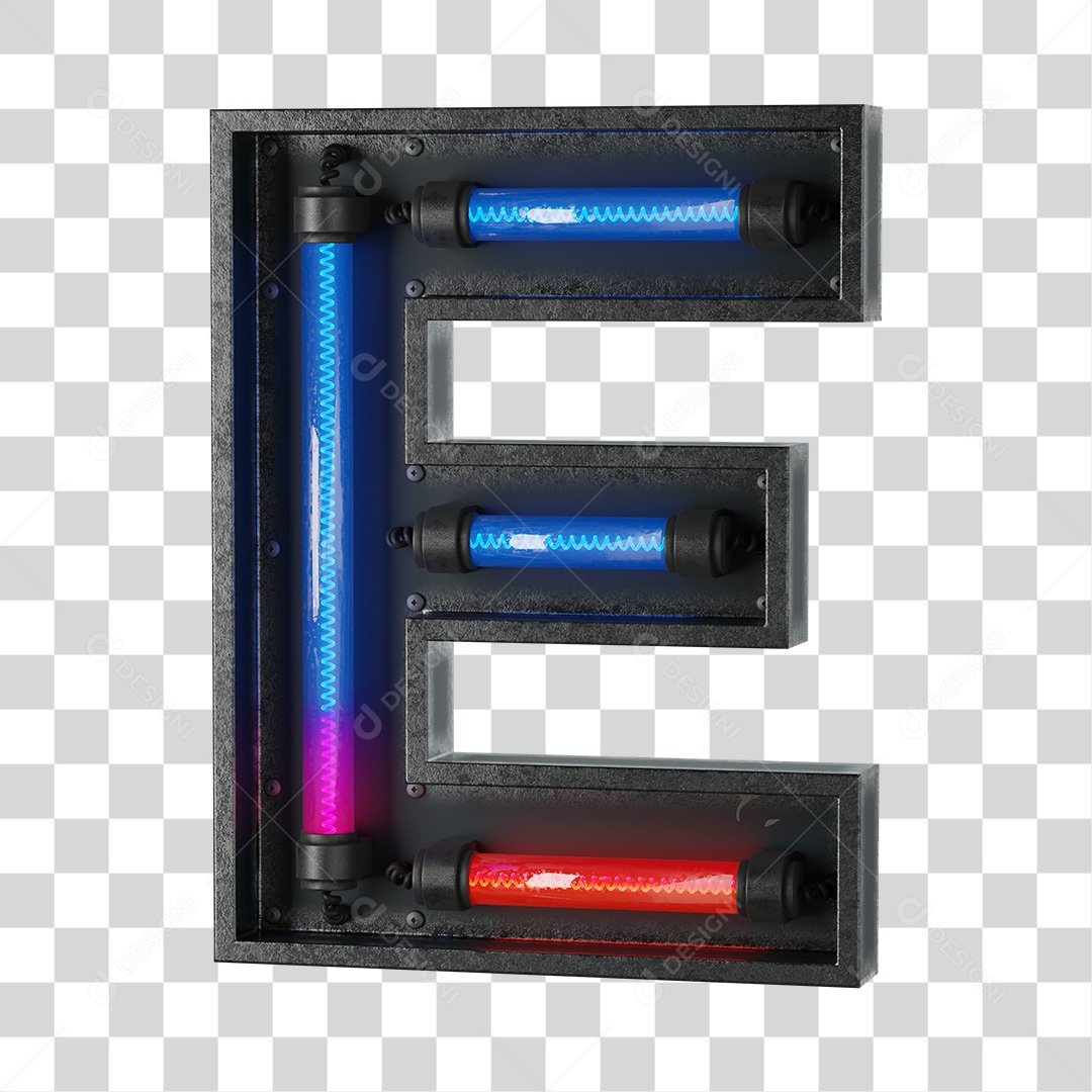 Letra E Neon 3D PNG Transparente