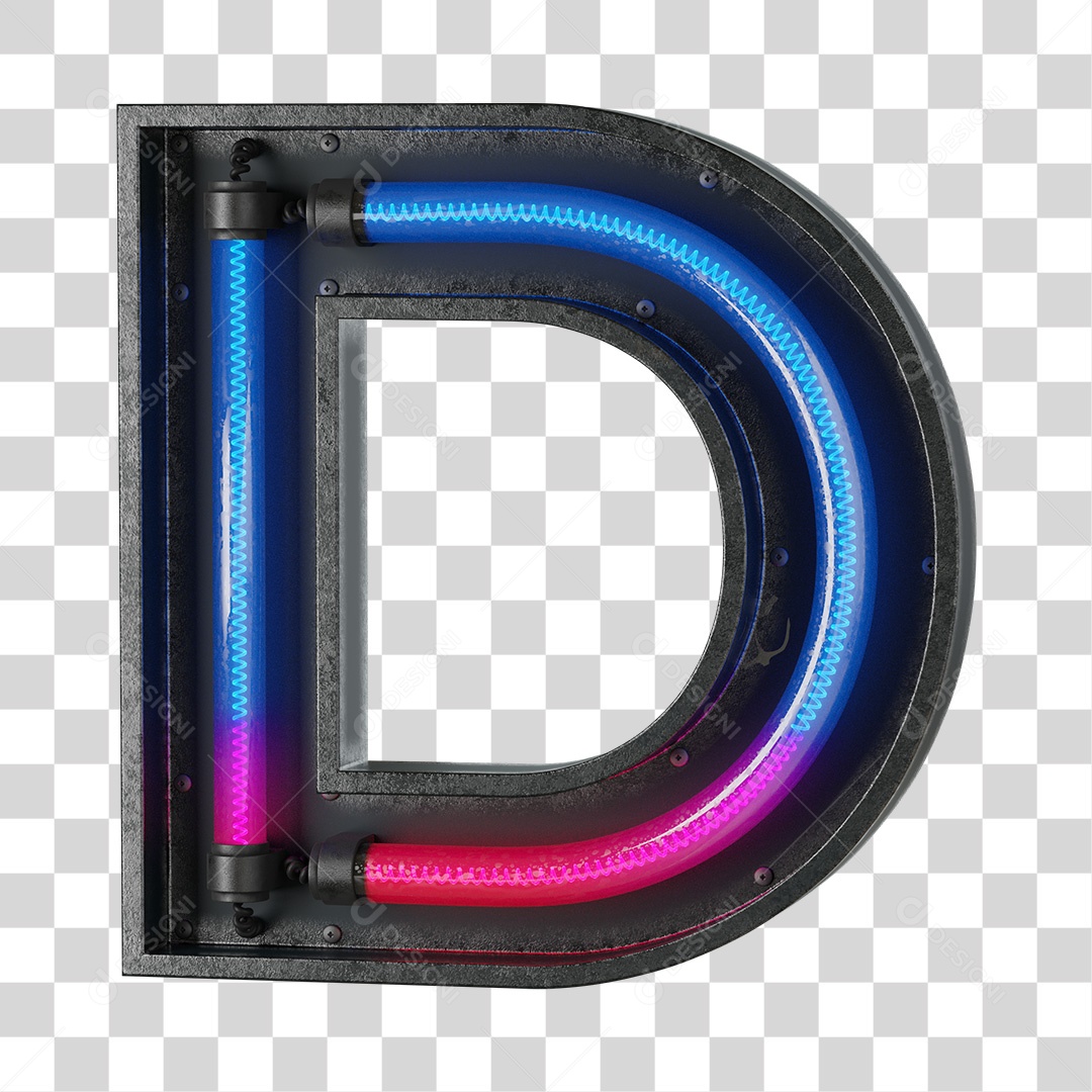 Letra D Neon 3D PNG Transparente