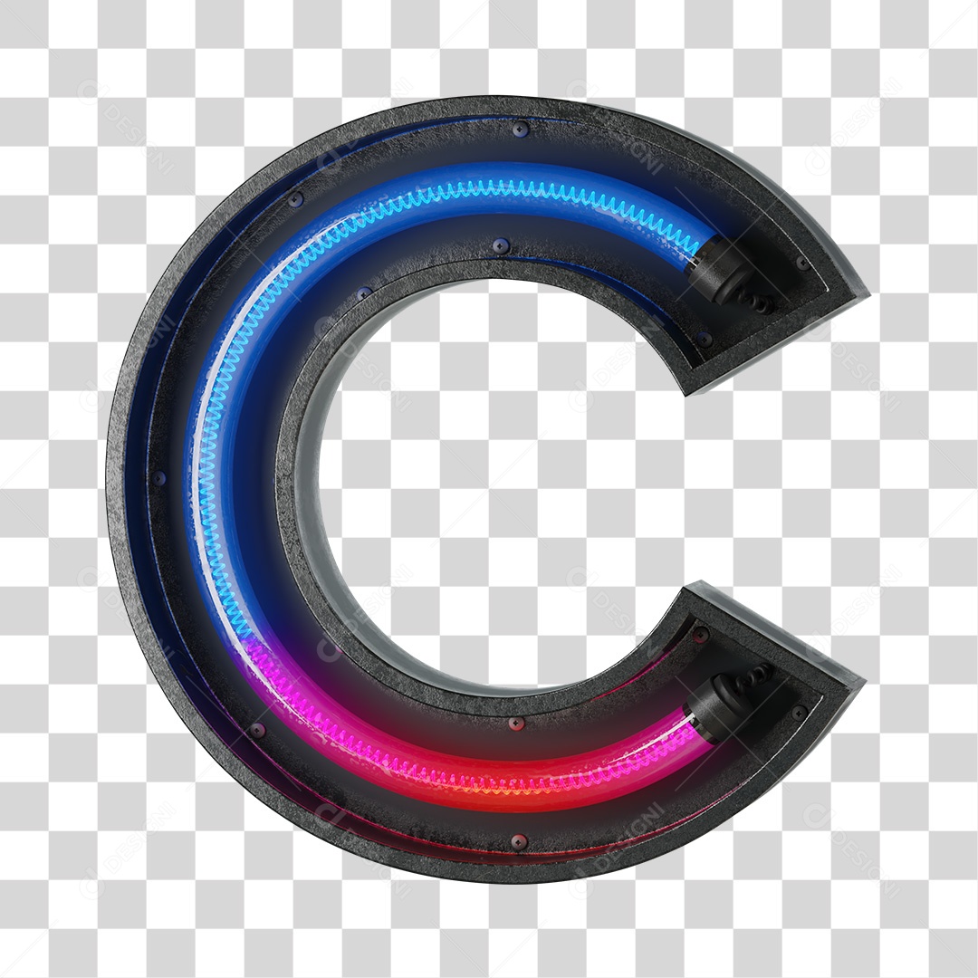 Letra C Neon 3D PNG Transparente
