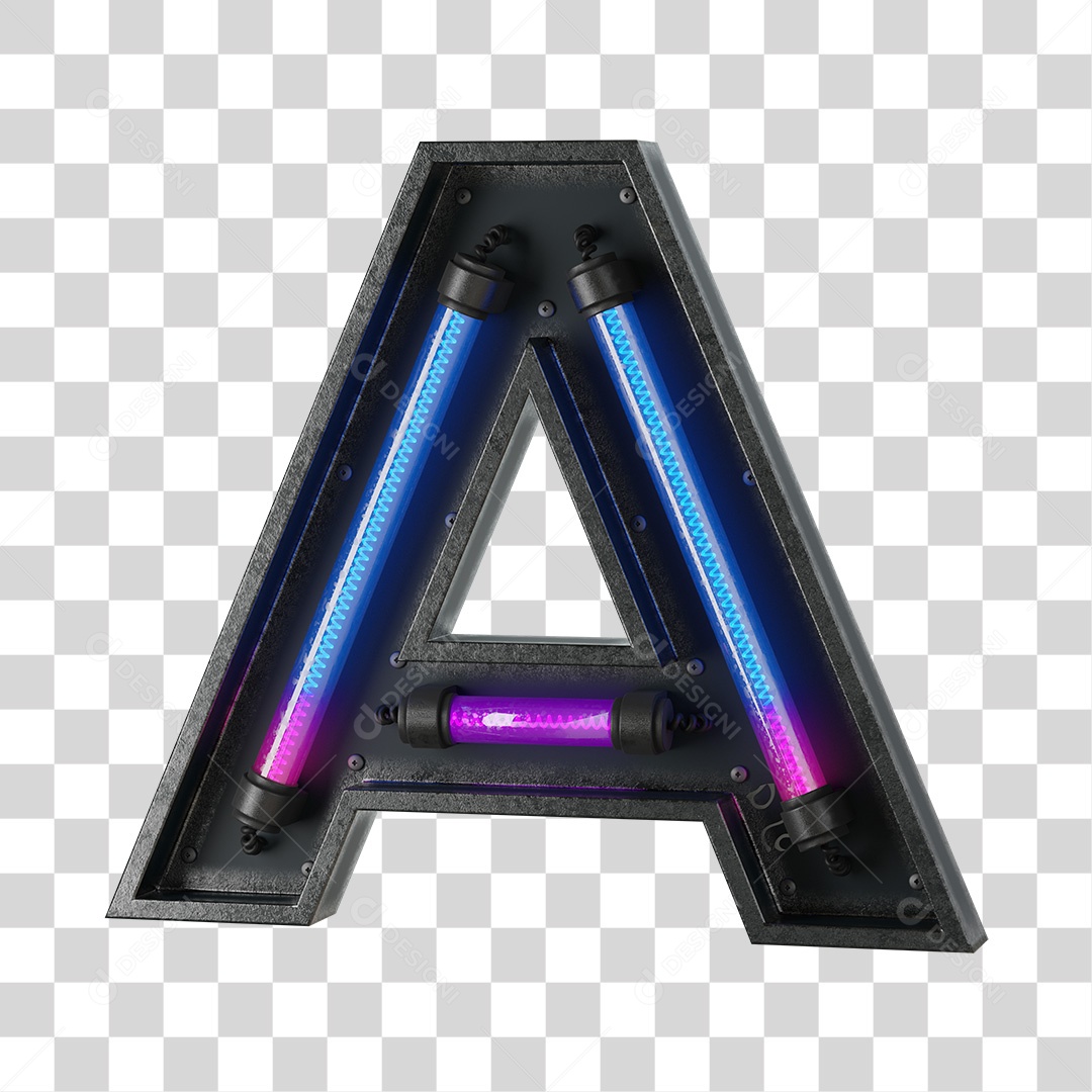 Letra A Neon 3D PNG Transparente
