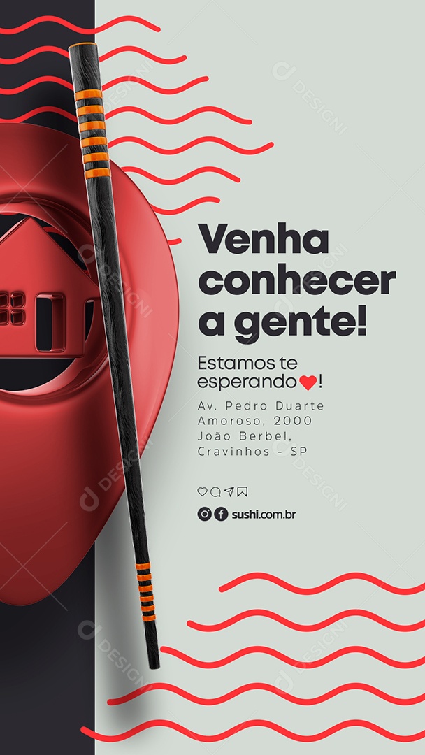 Story Venha Conhecer a Gente Restaurante Japonês Social Media PSD Editável