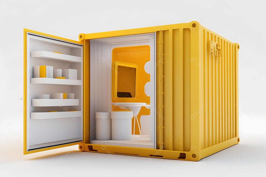 Contêiner De Carga De Transporte Amarelo Realista Imagem De Interligência Artificial