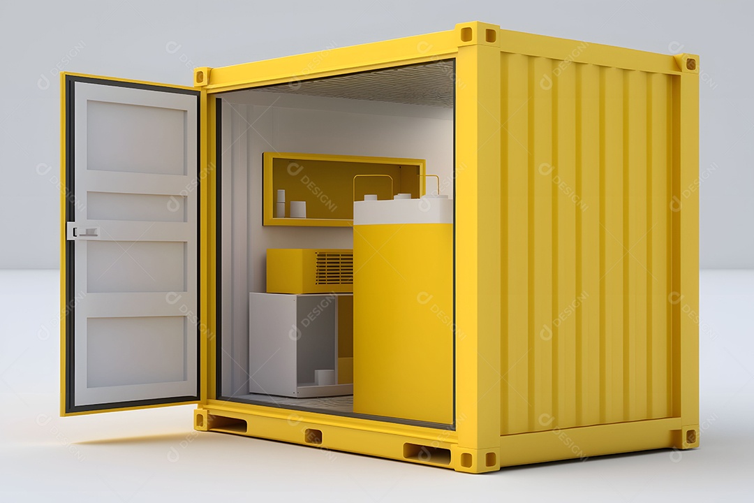 Contêiner De Carga De Transporte Amarelo Realista Imagem De Interligência Artificial