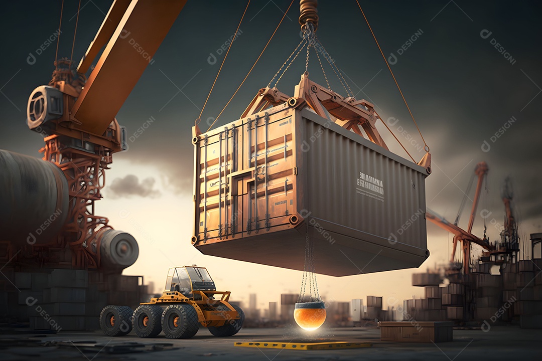 Contêiner De Carga De Transporte Cinza Realista Imagem De Interligência Artificial