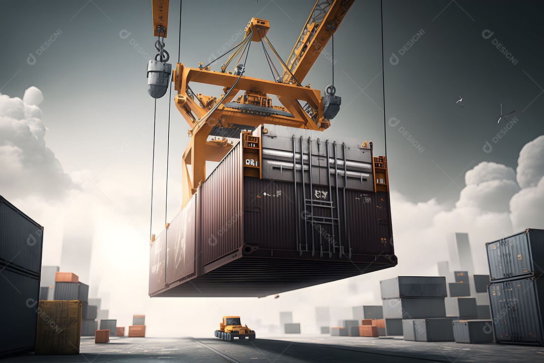 Contêiners De Carga De Transporte Preto Realista Imagem De Interligência Artificial