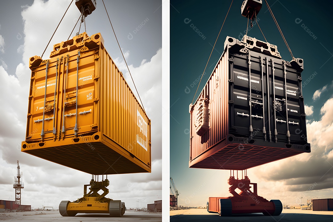 Contêiner De Carga De Transporte Amarelo e Preto Realista Imagem De Interligência Artificial