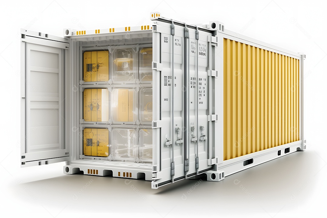 Contêiner De Carga De Transporte Branco E Amarelo Realista Imagem De Interligência Artificial