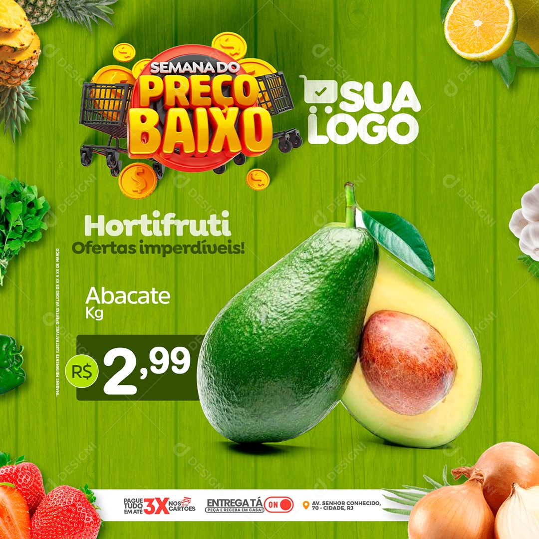 Semana do Preço Baixo Hortifruti Ofertas Imperdíveis Social Media PSD Editável