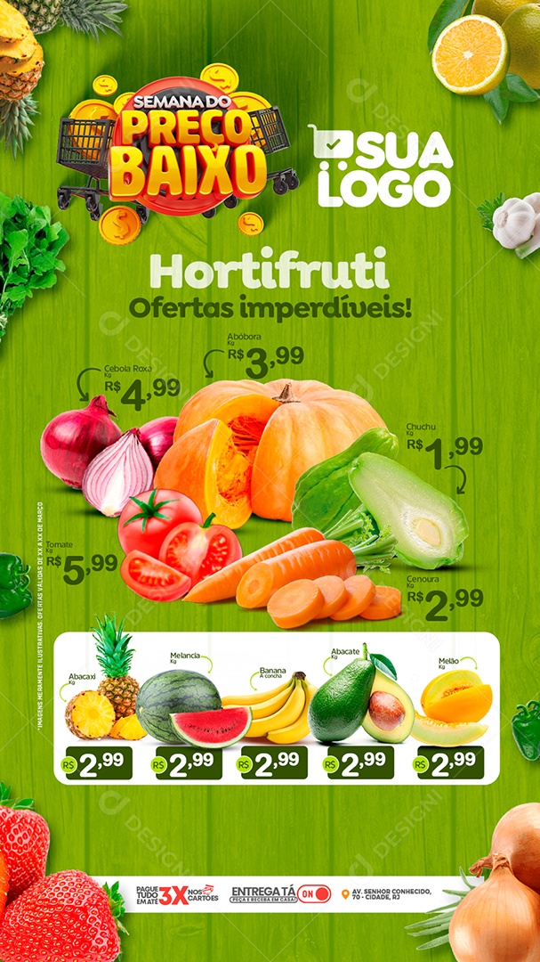 Story Encarte Semana do Preço Baixo Hortifruti Ofertas Imperdíveis Social Media PSD Editável