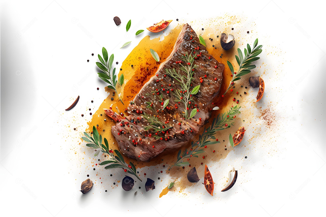 Bife Grelhado Com Especiarias Em Um Fundo branco