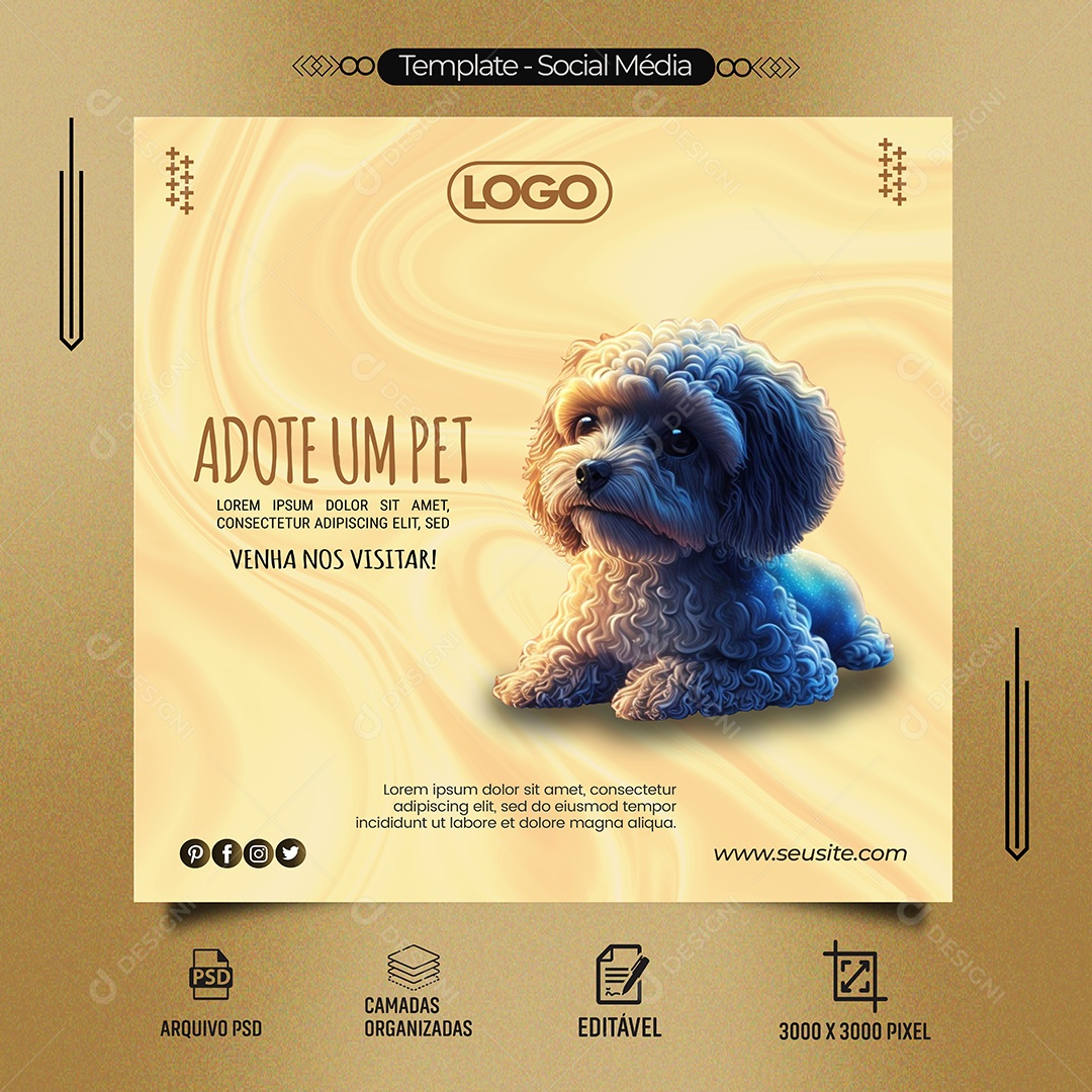 Adote um Pet Venha Nos Visitar Social Media PSD Editável