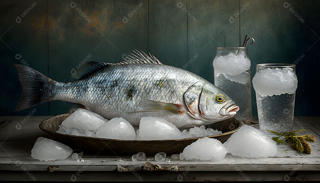 Peixe Congelado Na Mesa Imagem Inteligência Artificial