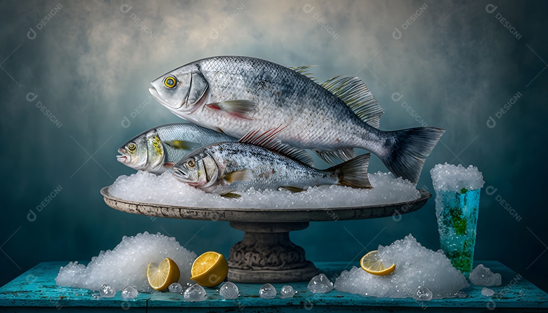 Peixe Congelado Na Mesa Imagem Inteligência Artificial