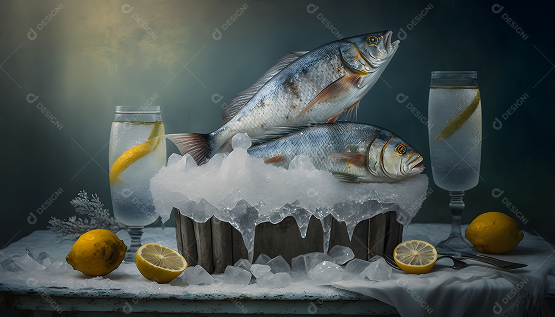 Peixe Congelado Na Mesa Imagem Inteligência Artificial