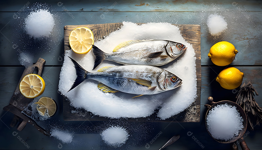 Peixe Congelado Na Mesa Imagem Inteligência Artificial