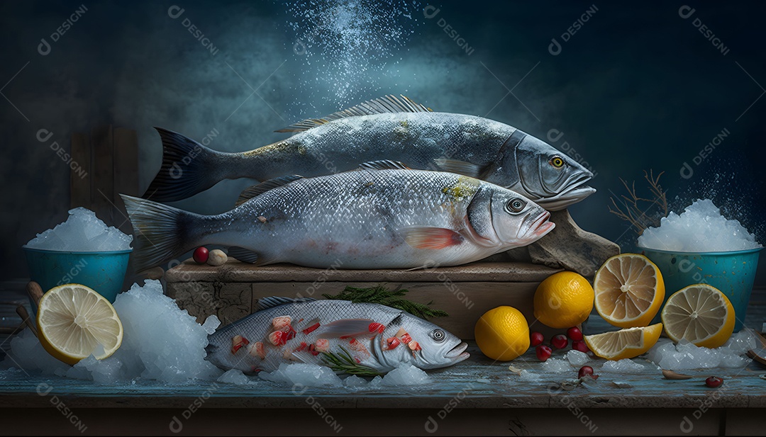 Peixe Congelado Na Mesa Imagem Inteligência Artificial