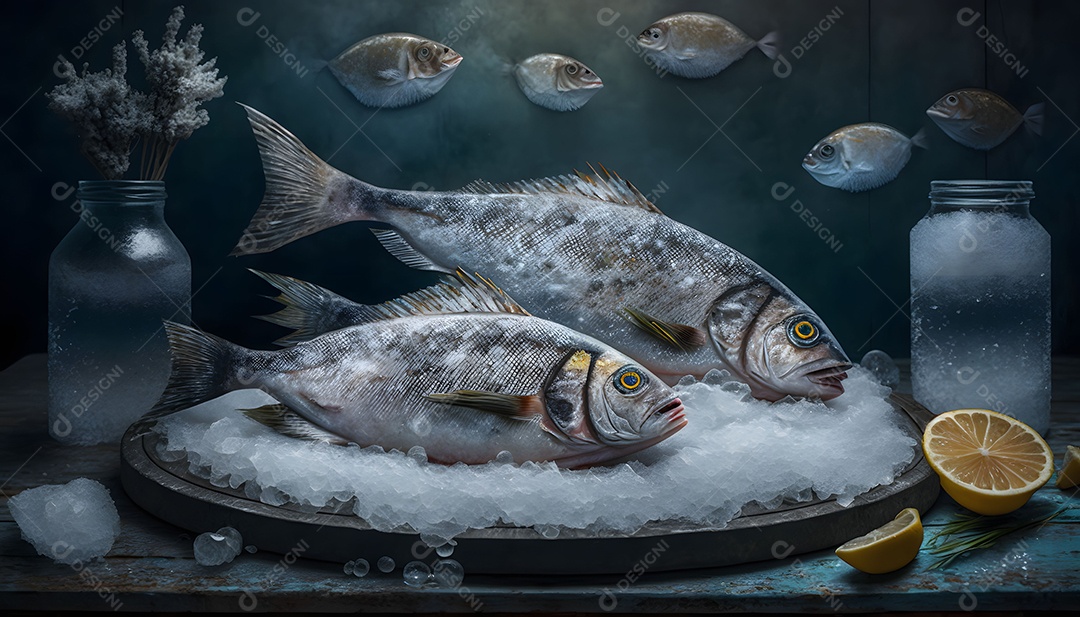 Peixe Congelado Na Mesa Imagem Inteligência Artificial