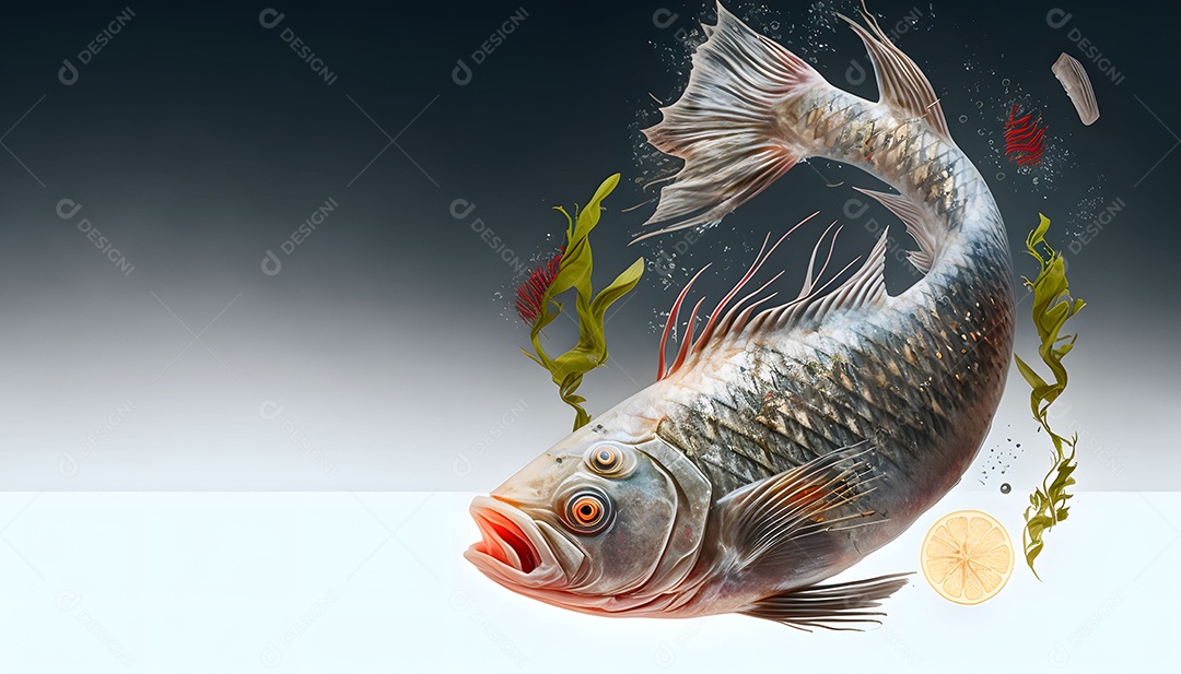 Peixe Fresco E Temperos Voando Realista Imagem Inteligência Artificial