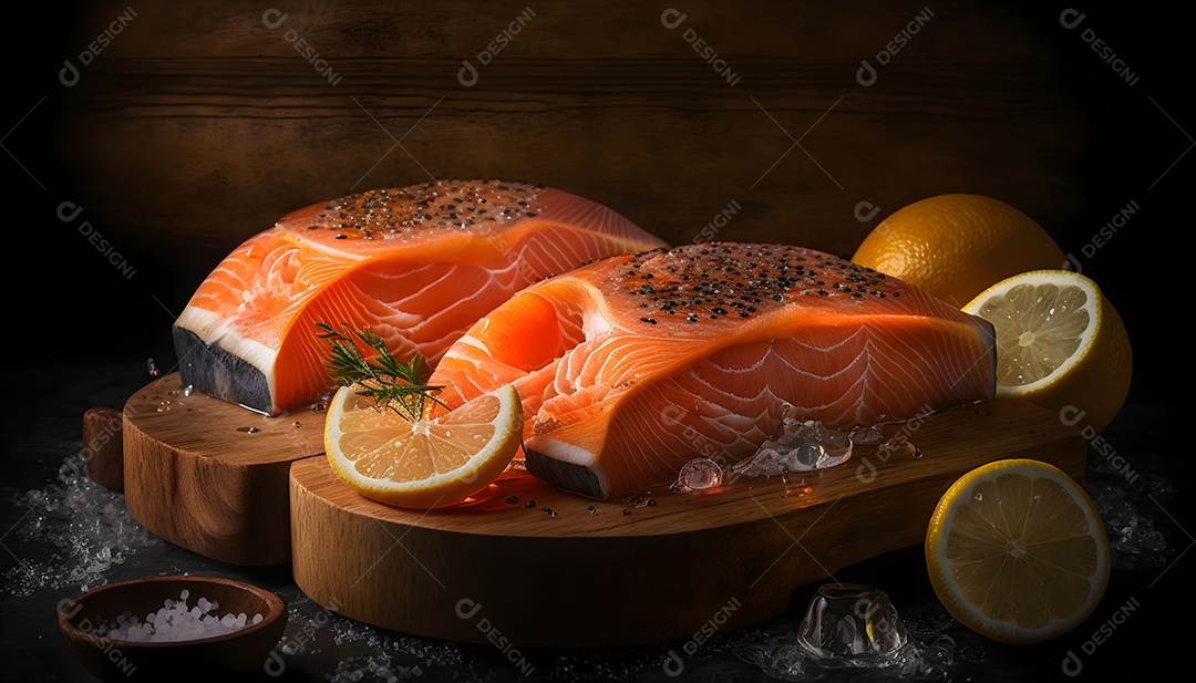 Salmão Cru Com Temperos Realista Imagem Inteligência Artificial