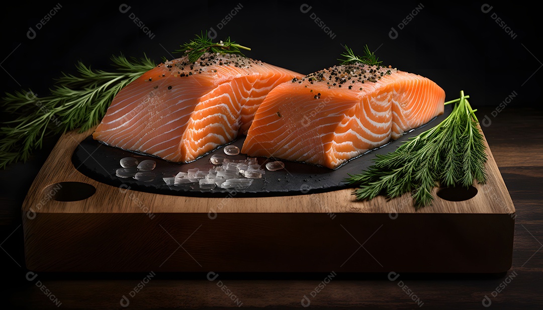 Salmão Cru Com Temperos Realista Imagem Inteligência Artificial