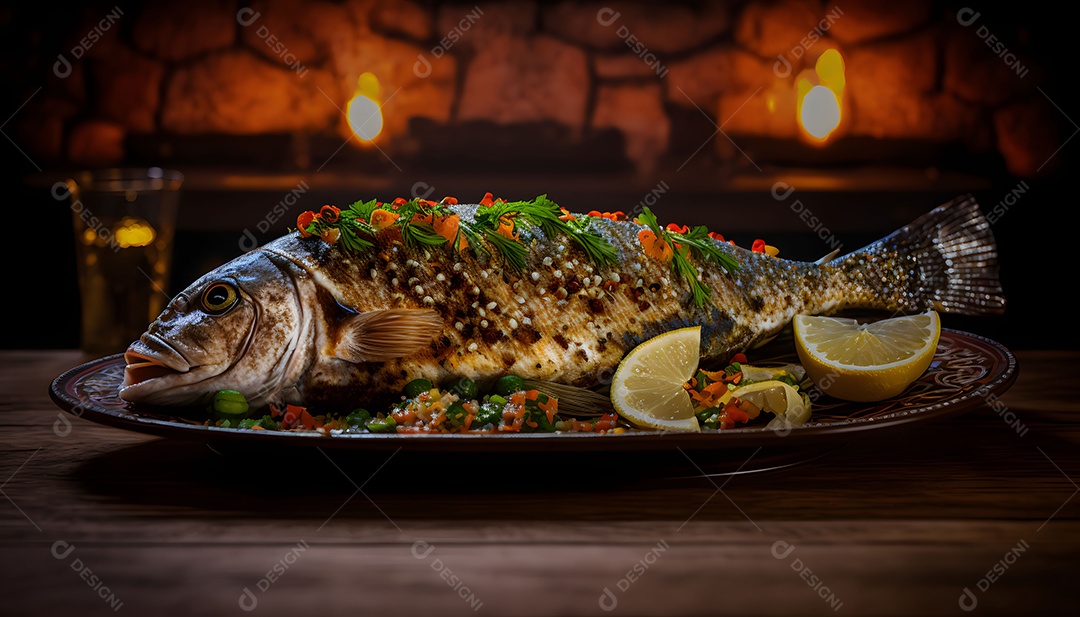 Peixe Assado Com Temperos Realista Imagem Inteligência Artificial