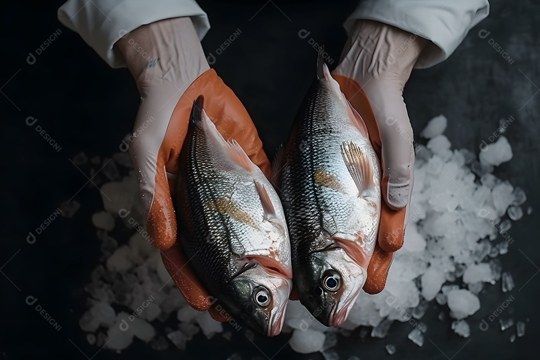 Mãos De Chef Com Peixe Imagem Inteligência Artificial