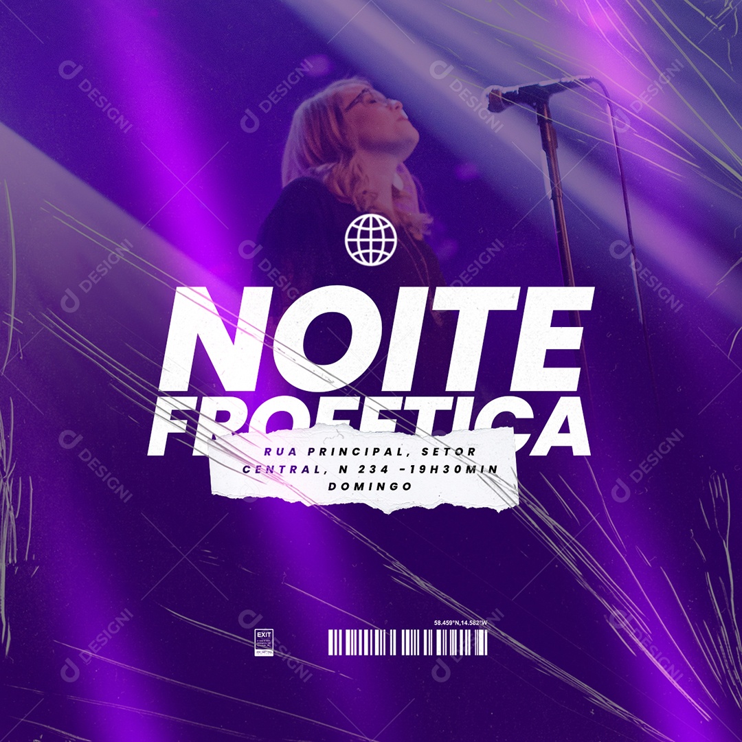 Noite Profetica Gospel Social Media PSD Editável