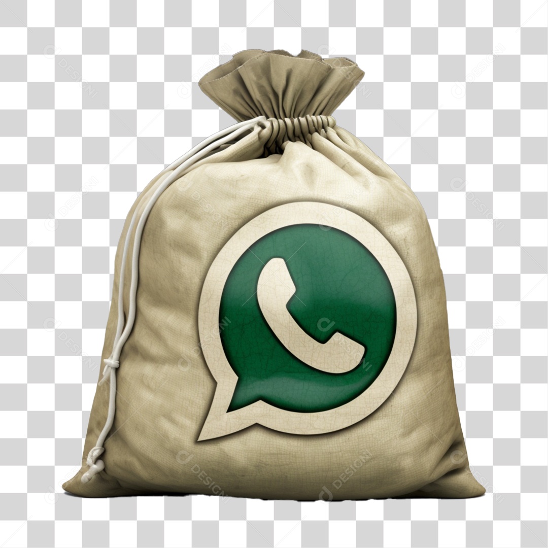 Elemento 3D Saco Com Ícone Do Whatzapp Para Composição PNG Transparente