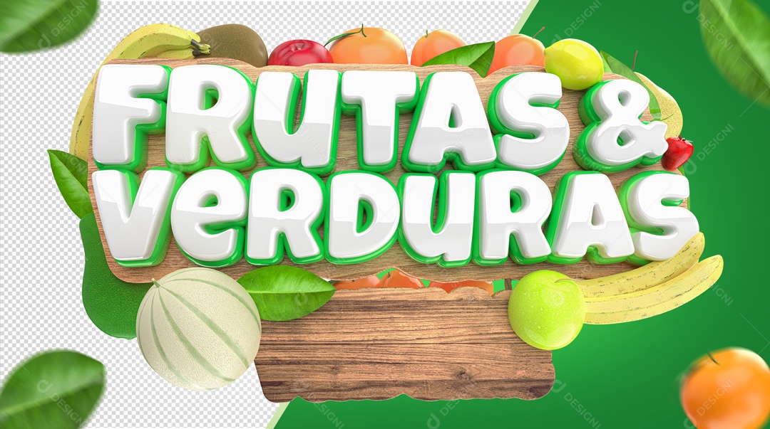 Frutas E Verduras Selo 3D Para Composição PSD