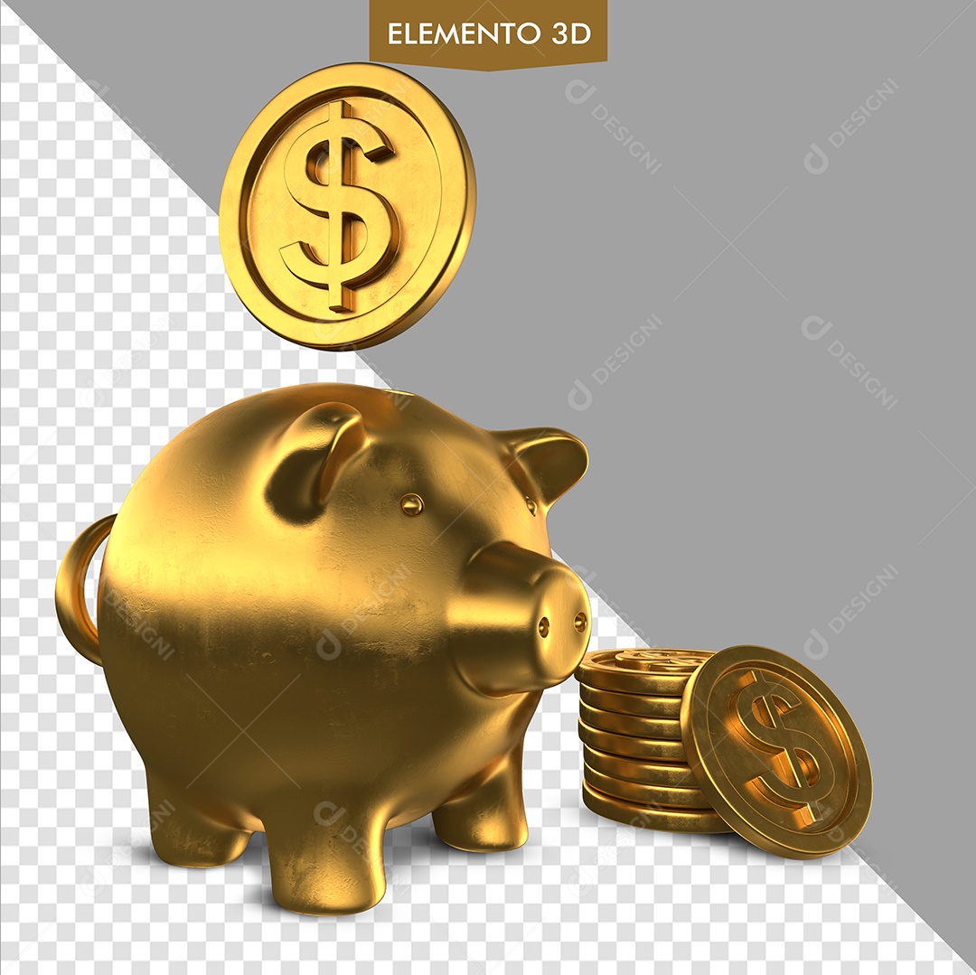 Porco De Ouro Com Forma De Cofre e Moedas Da Economia Elemento 3D Para Composição PSD
